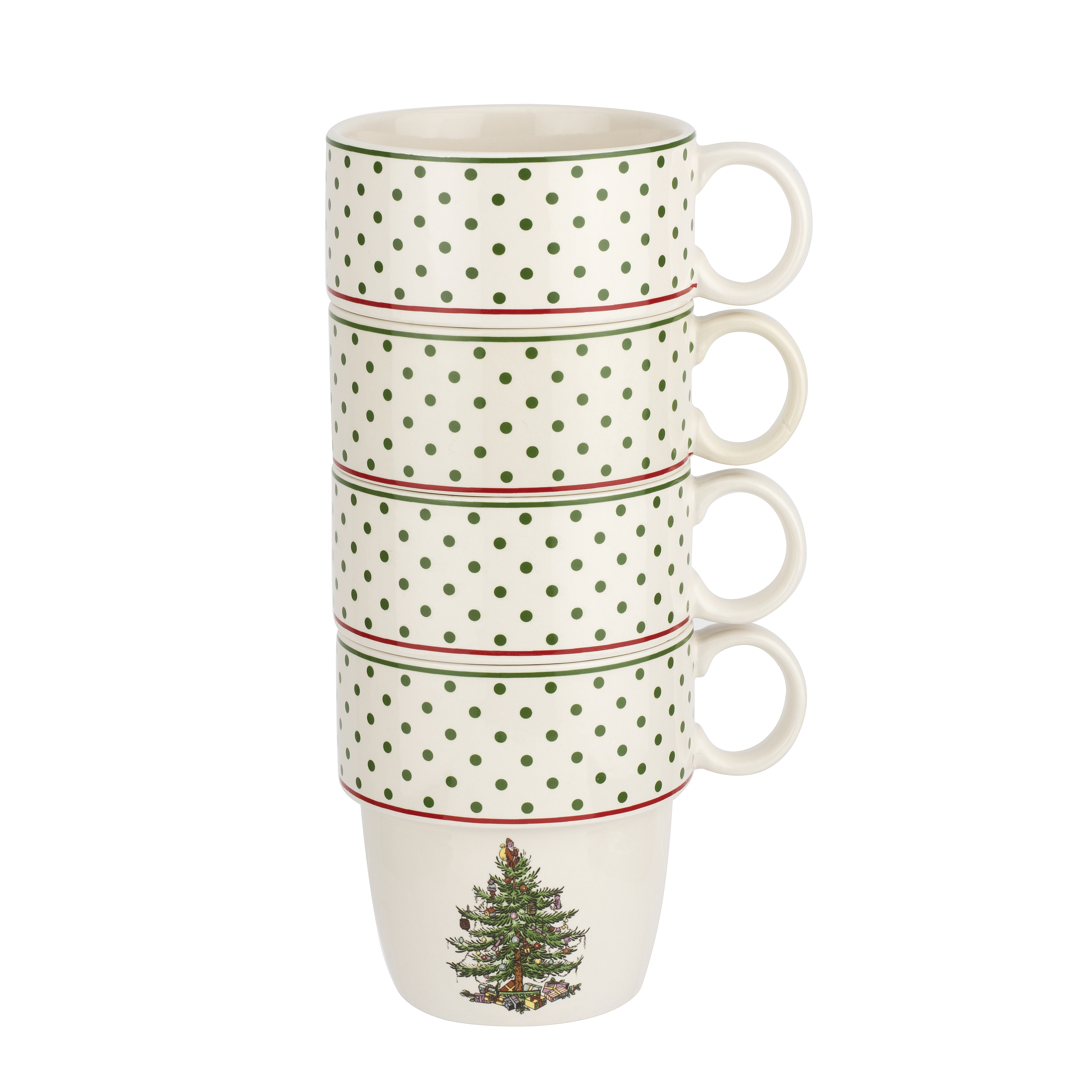 Christmas Tree Polka Dot Set of 4 Stackable Mugs image number null
